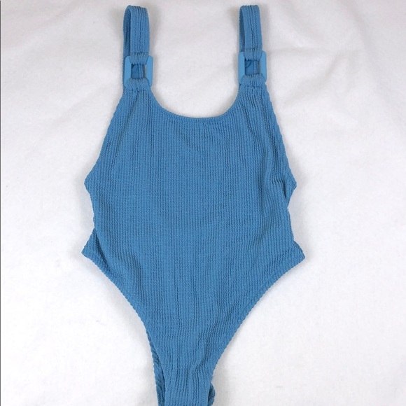 Aerie Vibrant Blue Shimmery Crinkle Birthday Scoop One-Piece Swimsuit Sz S (S2) - Picture 5 of 9